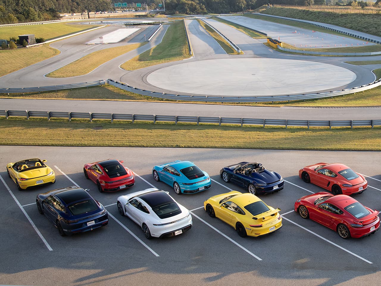 Aligned Porsche cars